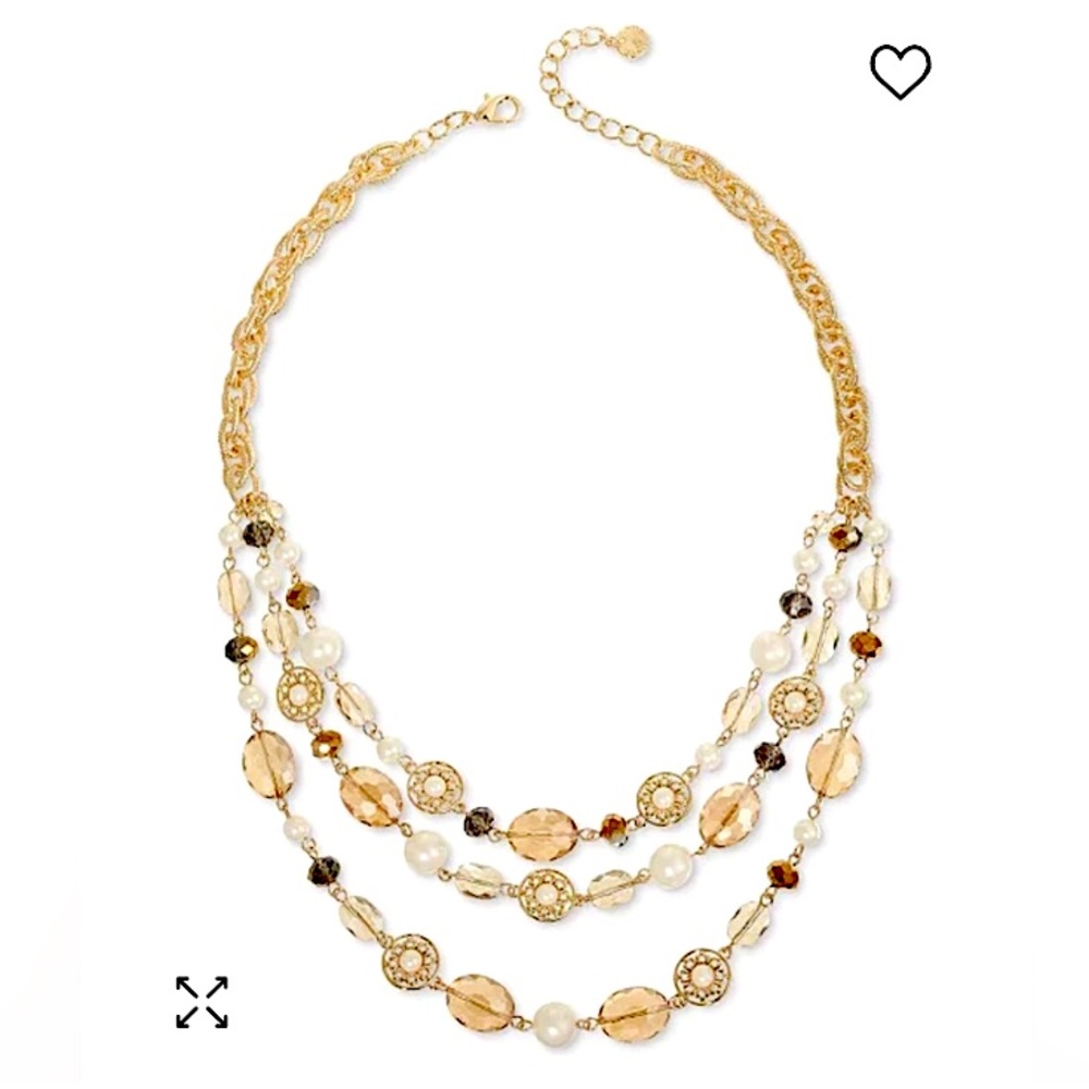 Charter Club Gold-Tone Bead & Imitation Pearl Layered Necklace. 19" + 2" ext NWT